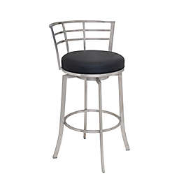Armen Living Viper 30 Bar Height Swivel Barstool in Brushed Stainless Steel finish with Black Faux Leather