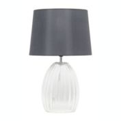 Lalia Home 17.63" Contemporary Fluted Glass Bedside Table Lamp With Gray Fabric Shade, Clear