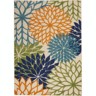 Nourison Aloha Floral Bloom Outdoor Rug Multicolor 5'3" x 7'5". View a larger version of this product image.