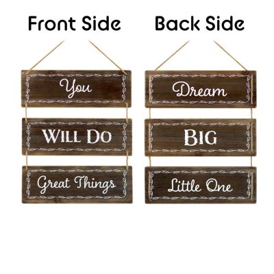 TX USA Decorative 3 Panels Brown Reversible Hanging Wood Wall Sign Decor -Brown