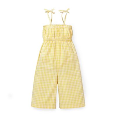 Hope & Henry Girls&#39; Wide Leg Tie-Shoulder Jumpsuit with Elastic Waist Swim Cover-Up, Yellow Gingham, 4