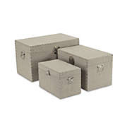 Contemporary Home Living Set of 3 Gray and Silver Studded Storage Trunks 19.75"