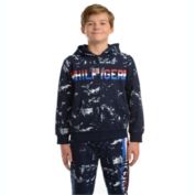 Tommy Hilfiger Big Boy&#39;s Edwin Splatter Print Full Zip Fleece Logo Hoodie Navy Size L