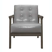 Lazzara Home Kyrie Gray Faux Leather Solid Wood Accent Chair