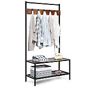 COSTWAY 3-in-1 Industrial Coat Rack with Storage Shelf and Hooks in Coffee