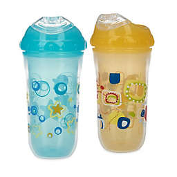 Nuby No-Spill Insulated Cool Sipper, 9 Ounce, 2 Pack, Blue and Yellow
