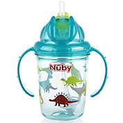 Nuby Tritan No Spill Flip N&#39; Sip Twin Handle Printed Cup with 360 Weighted Straw Blue Dinosaurs