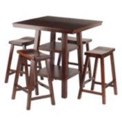 Winsome Orlando 5-Pc Set High Table, 2 Shelves w/ 4 Saddle Seat Stools