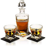 The Wine Savant Luxury Whiskey Decanter and Glasses Set - Whiskey Decanter, 2 Twist Whiskey Glasses, 2 Coasters, 6 XL Stainless Steel Whisky Bullets, Tongs & Freezer Pouch Gift Box