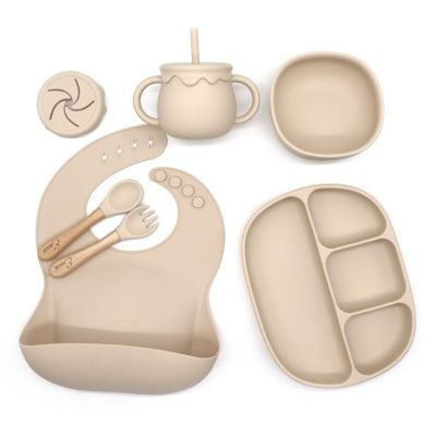 Baby Feeding Set Suction Silicon Plate, Bowl, Bib, Sippy Cup, Fork, Spoon Utensils Gift Set