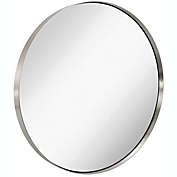 Hamilton Hills 35" Contemporary Metal Silver Framed Brushed Round Wall Mirror   Glass Panel Rounded Circle Deep Set Design  Bedroom, Bathroom Mirrored Rectangle Hanging