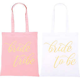 Blue Panda Bridal Party Bags - 5-Pack Canvas Tote Bags, Gold Foil, 100% Cotton Tote for Women, Bridal Shower, Wedding Party Favors, Bridesmaid Gifts, White and Pink
