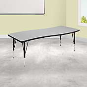 Flash Furniture 26&quot;W x 60&quot;L Rectangular Wave Collaborative Grey Thermal Laminate Activity Table - Height Adjustable Short Legs