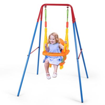 Gymax Toddler Swing Set High Back Seat w/ Handrails A-Frame Metal Swing Set Backyard