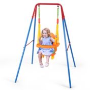 Gymax Toddler Swing Set High Back Seat w/ Handrails A-Frame Metal Swing Set Backyard