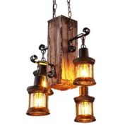Infinity Merch Hanging Chandelier  4 Head Pendant Light Fixtures Industrial Rustic Wood