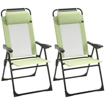 Outsunny Set of 2 Portable Folding Recliner Outdoor Patio Chaise Lounge Chair with Adjustable Backrest, Green