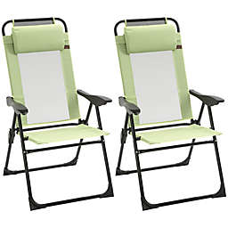 Outsunny Set of 2 Portable Folding Recliner Outdoor Patio Chaise Lounge Chair with Adjustable Backrest, Green