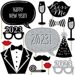 Big Dot of Happiness New Years Eve Party - Silver - 2023 New Year Party Photo Booth Props Kit - Party Decorations - 20 Count