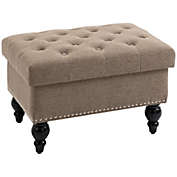 Halifax North America 25" Storage Ottoman with Removable Lid, Button-Tufted Fabric Bench for Footrest and Seat with Wood Legs, Brown