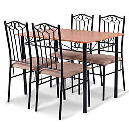 Costway-CA 5 pcs Dining Set Wooden Table and 4 Cushioned Chairs