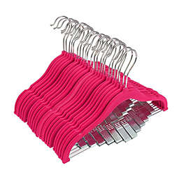Juvale Hot Pink Velvet Clothes Hangers with Clips for Baby Nursery and Kids Closet, Ultra Thin, Nonslip (12 Inches, 24 Pack)