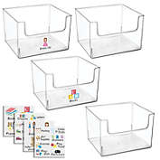 mDesign Deep Plastic Home Storage Organizer Toy Bin - 4 Bins + 24 Labels