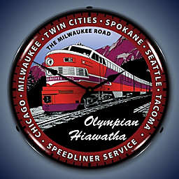 Collectable Sign & Clock   Olympian Hiawatha Train LED Wall Clock Retro/Vintage, Lighted - Great For Garage, Bar, Mancave, Gym, Office etc 14 Inches