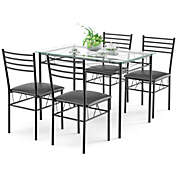 Slickblue 5 Pieces Dining Set Tempered Glass Top Table and 4 Upholstered Chairs