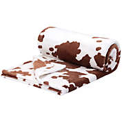 PiccoCasa Cow Printed Blanket, Soft 300GSM Fleece Flannel Throw Blanket Lightweight Cute Comfy Warm Cow Texture Cowhide Blankets for Couch Sofa Bed Office 51" x 59" Brown