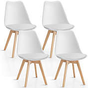 Costway Set of 4 Modern Shell PU Dining Chair with Wood Leg in White
