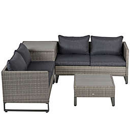 Outsunny 4-Piece PE Rattan Wicker Outdoor Sofa Sets with Washable Comfort Cushions, Steel Frame, & Modern Design Furniture Set, Grey