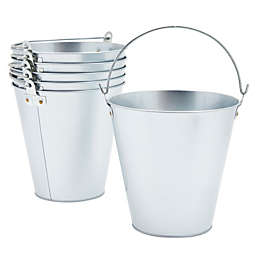 Juvale 6 Pack Galvanized Metal Buckets for Beer, Ice, Wine, Champagne, Parties, Centerpieces (7 inch, Silver)