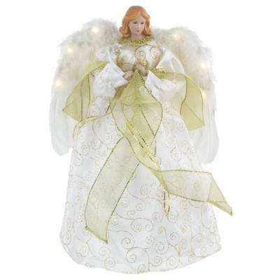 Northlight 14" Lighted White and Gold Angel in a Dress Christmas Tree Topper - Warm White Lights