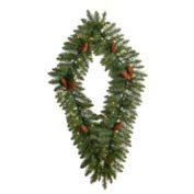 HomPlanti 3&#39; Holiday Christmas Geometric Diamond Wreath with Pinecones and 50 Warm White LED Lights