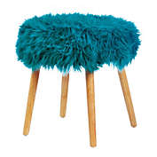 Accent Plus Faux Fur Stool with Wood Legs - Turquoise