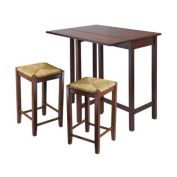 Winsome 3pc Lynwood Modern Drop Leaf Wood Table With Rush Seat Stool