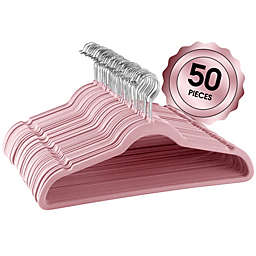 Elama Home 50 Piece Flocked Velvet Clothes Hangers with Stainless Steel Swivel Hooks in Pink