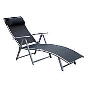 Outsunny Steel Fabric Outdoor Folding Chaise Lounge Chair Recliner with Portable Design & 7 Adjustable Backrest Positions - Black