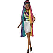 Barbie Rainbow Sparkle Hair Doll Featuring Extra-Long 7.5-inch Brunette Hair with a Hidden Rainbow of Five Colors, Sparkle Gel and Comb and Hairstyling Accessories, Gift for 5 to 7 Year Olds