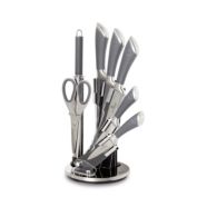 Berlinger Haus Kitchen Knife Set with Block, 8 Piece Knives Set for Kitchen, Silver Cooking Knives with Kitchen Shears, Sharp Cutting Stainless Steel Chef Knife Set with Acrylic Stand