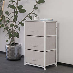 Flash Furniture  3 Drawer Wood Top White Cast Iron Frame Vertical Storage Dresser with Light Gray Easy Pull Fabric Drawers
