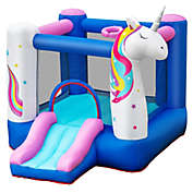 Slickblue Inflatable Slide Bouncer with Basketball Hoop for Kids Without Blower