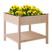 Outsunny Wood Raised Garden Bed with Storage Shelf, Elevated Planter Box Stand with Legs for Backyard Patio Garden Balcony, 3x3FT