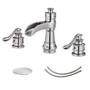 Bwe 8 in. Waterfall Widespread 2-Handle Bathroom Faucet With Pop-up Drain Assembly