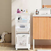 Stock Preferred Laundry Basket Storage Shelf with Wheels in 3-Tier White