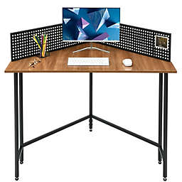 Saygoer Computer Desk Industrial Corner Table for Small Spaces Home Office Workstation Study Writing Desk, Walnut Oak