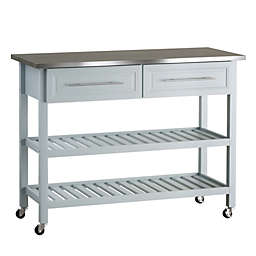 HOMCOM Kitchen Island Stainless Steel Top Rolling Utility Trolley Cart with Stainless Steel Top - Grey
