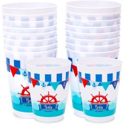 Sparkle and Bash Nautical Plastic Cups for Baby Shower (16 Oz, 16 Pack)