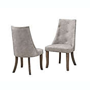 Pilaster Designs Benoit Crystal Tufted Upholstered Dining Side Chairs, Silver Fabric & Gray Wood (Set of 2)